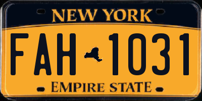 NY license plate FAH1031