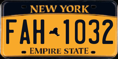 NY license plate FAH1032