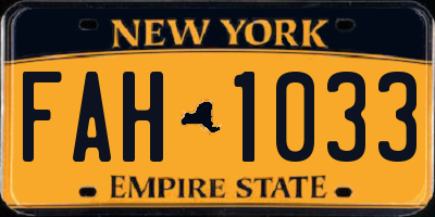 NY license plate FAH1033