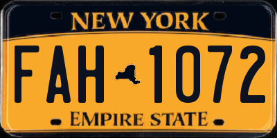 NY license plate FAH1072