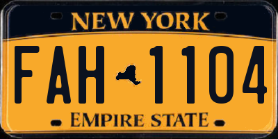 NY license plate FAH1104