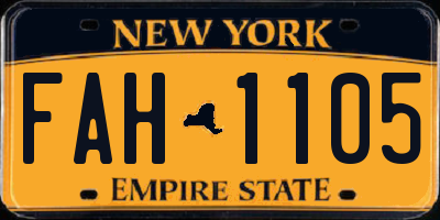 NY license plate FAH1105