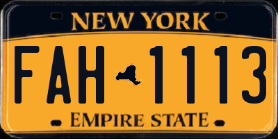 NY license plate FAH1113