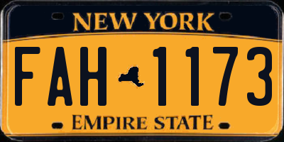 NY license plate FAH1173