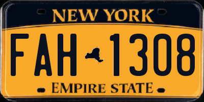 NY license plate FAH1308