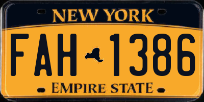 NY license plate FAH1386