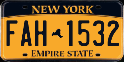NY license plate FAH1532
