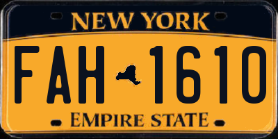NY license plate FAH1610