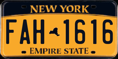 NY license plate FAH1616