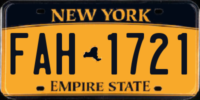 NY license plate FAH1721