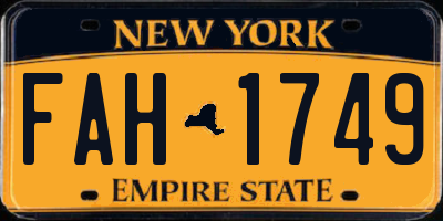 NY license plate FAH1749