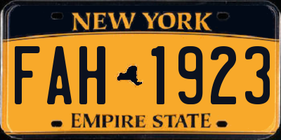 NY license plate FAH1923