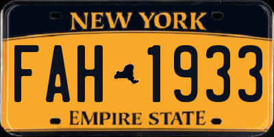 NY license plate FAH1933
