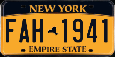 NY license plate FAH1941
