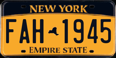 NY license plate FAH1945