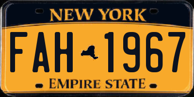 NY license plate FAH1967