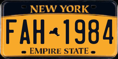 NY license plate FAH1984
