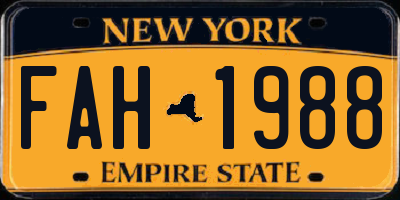 NY license plate FAH1988