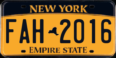 NY license plate FAH2016