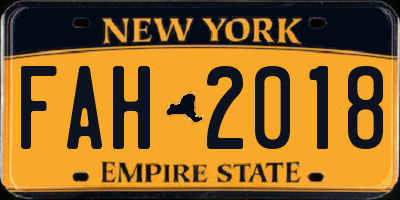 NY license plate FAH2018