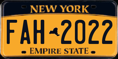 NY license plate FAH2022