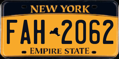 NY license plate FAH2062
