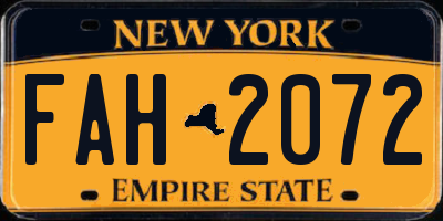 NY license plate FAH2072