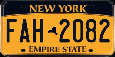 NY license plate FAH2082