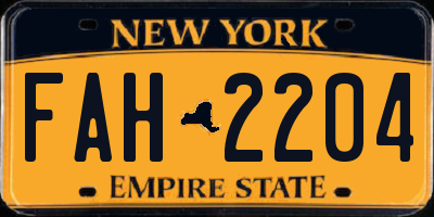 NY license plate FAH2204