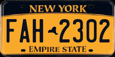 NY license plate FAH2302