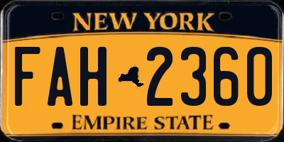 NY license plate FAH2360