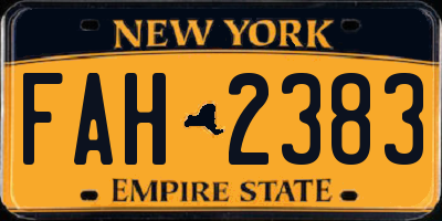 NY license plate FAH2383