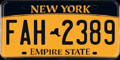 NY license plate FAH2389
