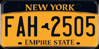 NY license plate FAH2505