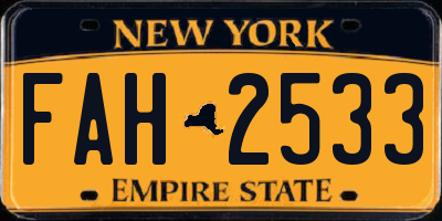 NY license plate FAH2533