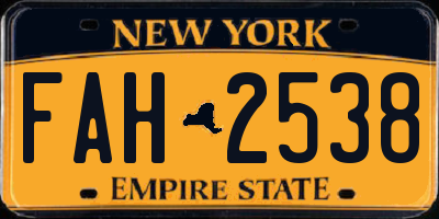 NY license plate FAH2538