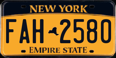 NY license plate FAH2580