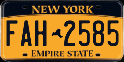 NY license plate FAH2585