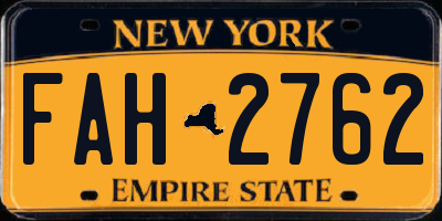 NY license plate FAH2762