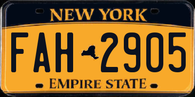NY license plate FAH2905