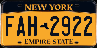 NY license plate FAH2922