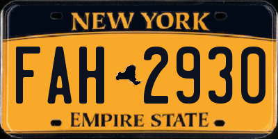 NY license plate FAH2930