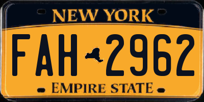 NY license plate FAH2962