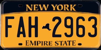 NY license plate FAH2963