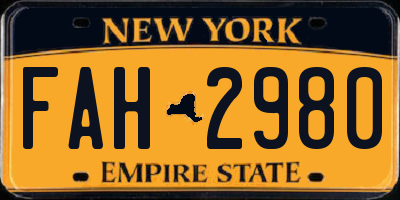 NY license plate FAH2980