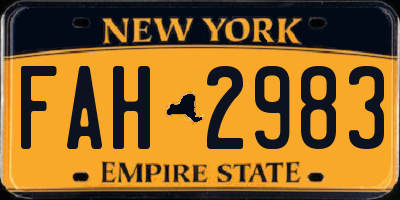 NY license plate FAH2983