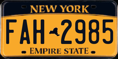 NY license plate FAH2985