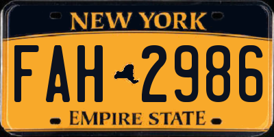 NY license plate FAH2986