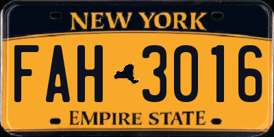 NY license plate FAH3016