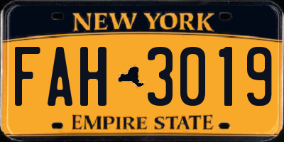 NY license plate FAH3019